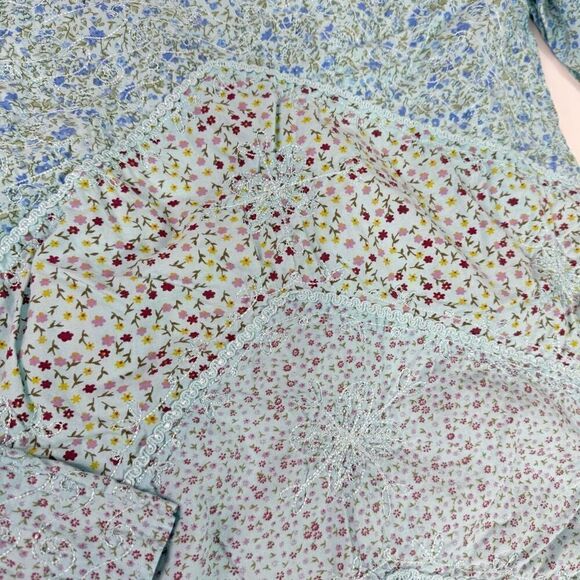 Flying High Foot Path Trading Top Women Large Blue Blouse Cottagecore Patchwork - Picture 3 of 8